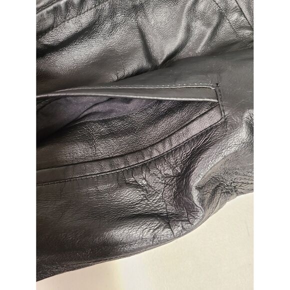 Vintage Anne Klein L Black Leather 90's inspired Coat Jacket Oversized Fit - Picture 3 of 7